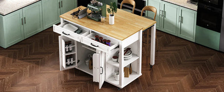 47-Inch Extendable Rubber Wood Veneer Kitchen Island - Omega Lifestyles