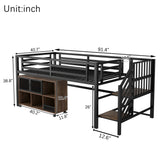 Twin Metal Low Loft Bed With Storage Cubby And Stairs - Omega Lifestyles