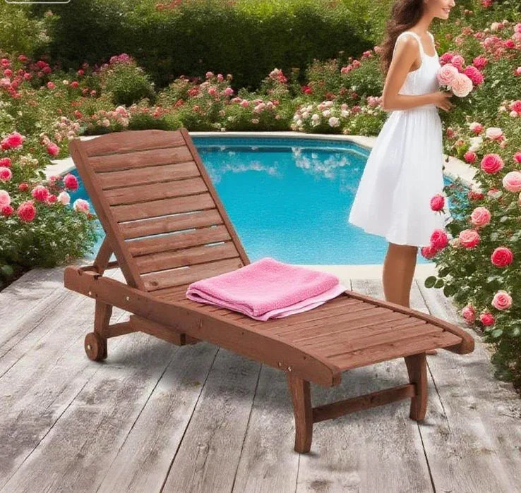 Wooden Outdoor Chaise Lounge Chair With Table Tray - Omega Lifestyles
