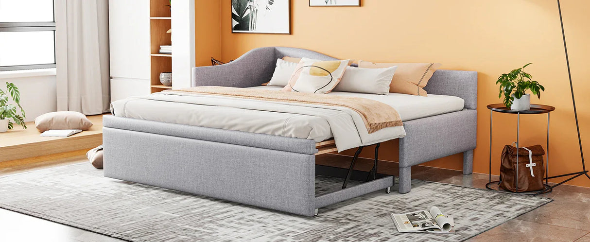 Twin Upholstered L-Shaped Daybed With Pop-Up Trundle - Omega Lifestyles
