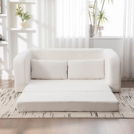 Convertible Chenille Foam Loveseat Sofa Bed With Pillows - Omega Lifestyles