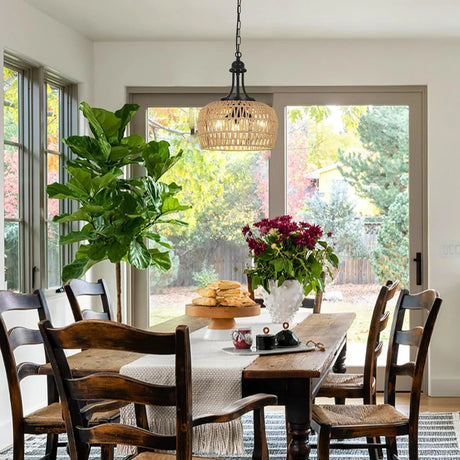 Boho 3-Light Rattan Farmhouse Chandelier Pendant Light - Omega Lifestyles