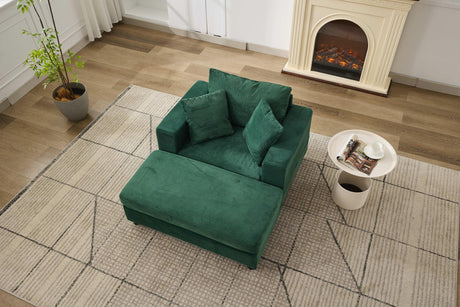 Green Corduroy Chaise Lounge Chair With Ottoman - Omega Lifestyles