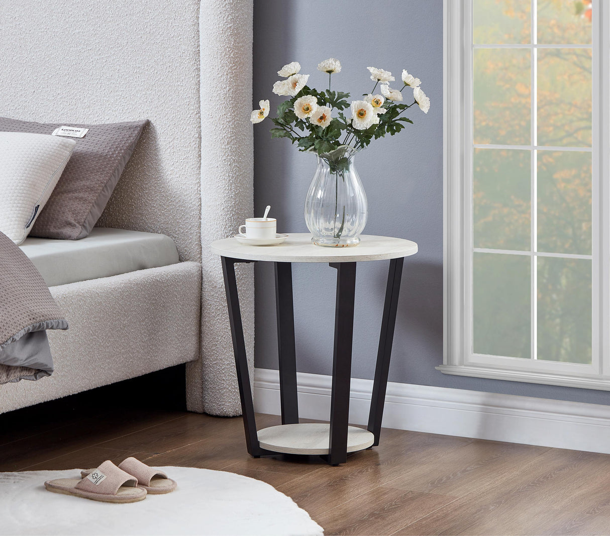 Contemporary Round MDF End Table With Shelf - Omega Lifestyles