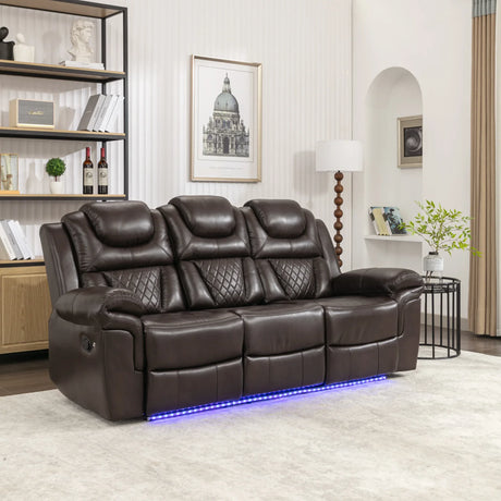 Brown Faux Leather Manual Recliner Chair With LED Light - Omega Lifestyles