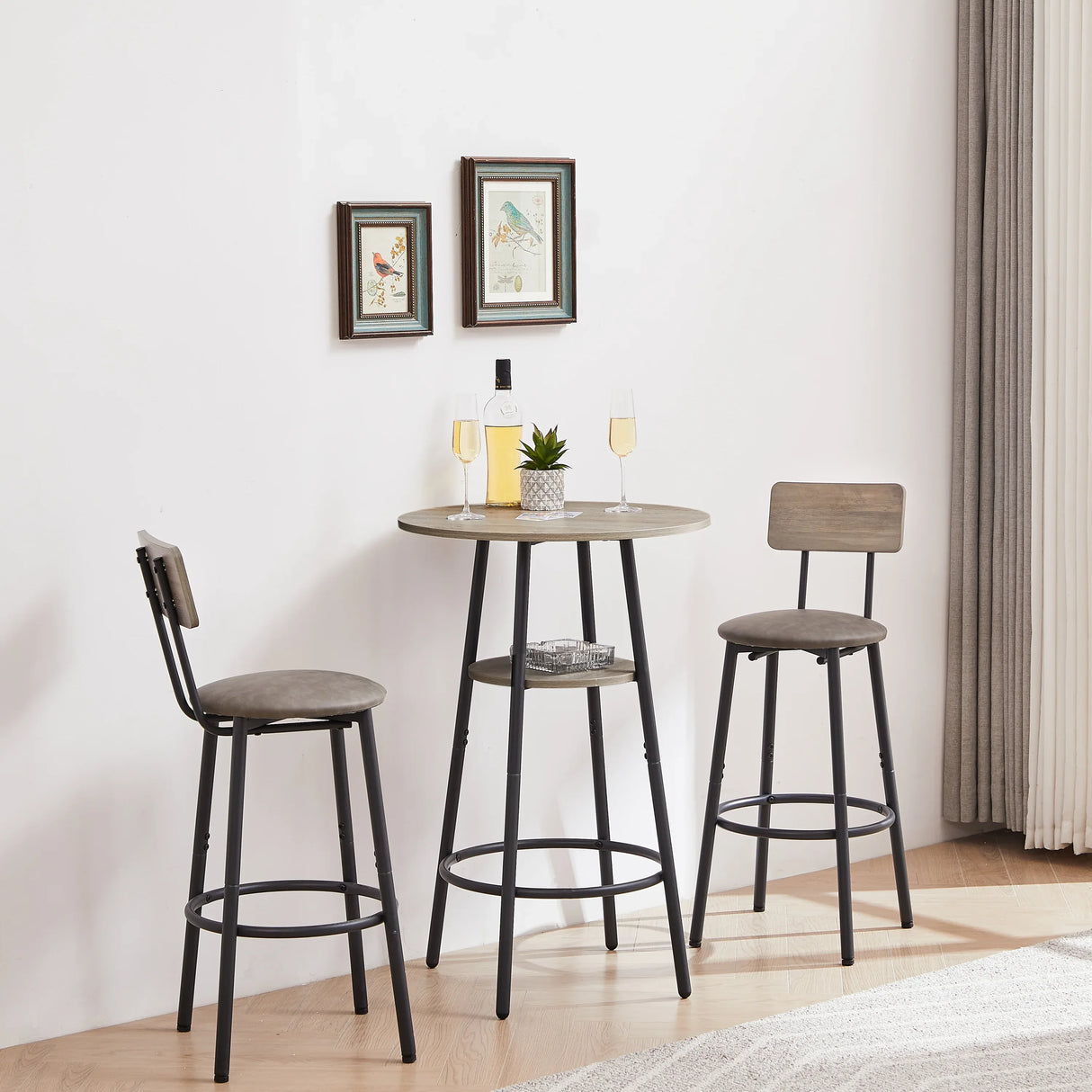Bar Table Set Of 3 With Upholstered Backrest And Shelf - Omega Lifestyles
