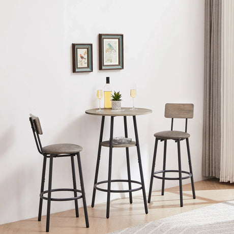 Bar Table Set Of 3 With Upholstered Backrest And Shelf - Omega Lifestyles