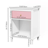 Pink MDF Wooden Nightstand With Drawer And Shelf - Omega Lifestyles