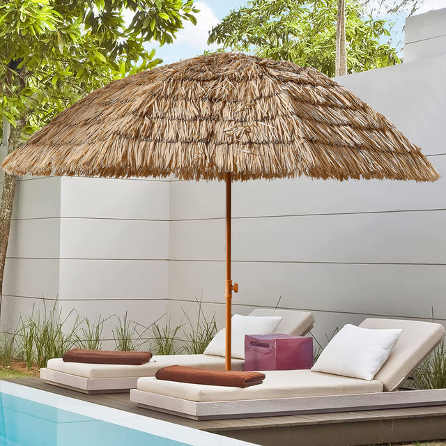 8-Foot Tilt Manual Thatched Tiki Patio Umbrella