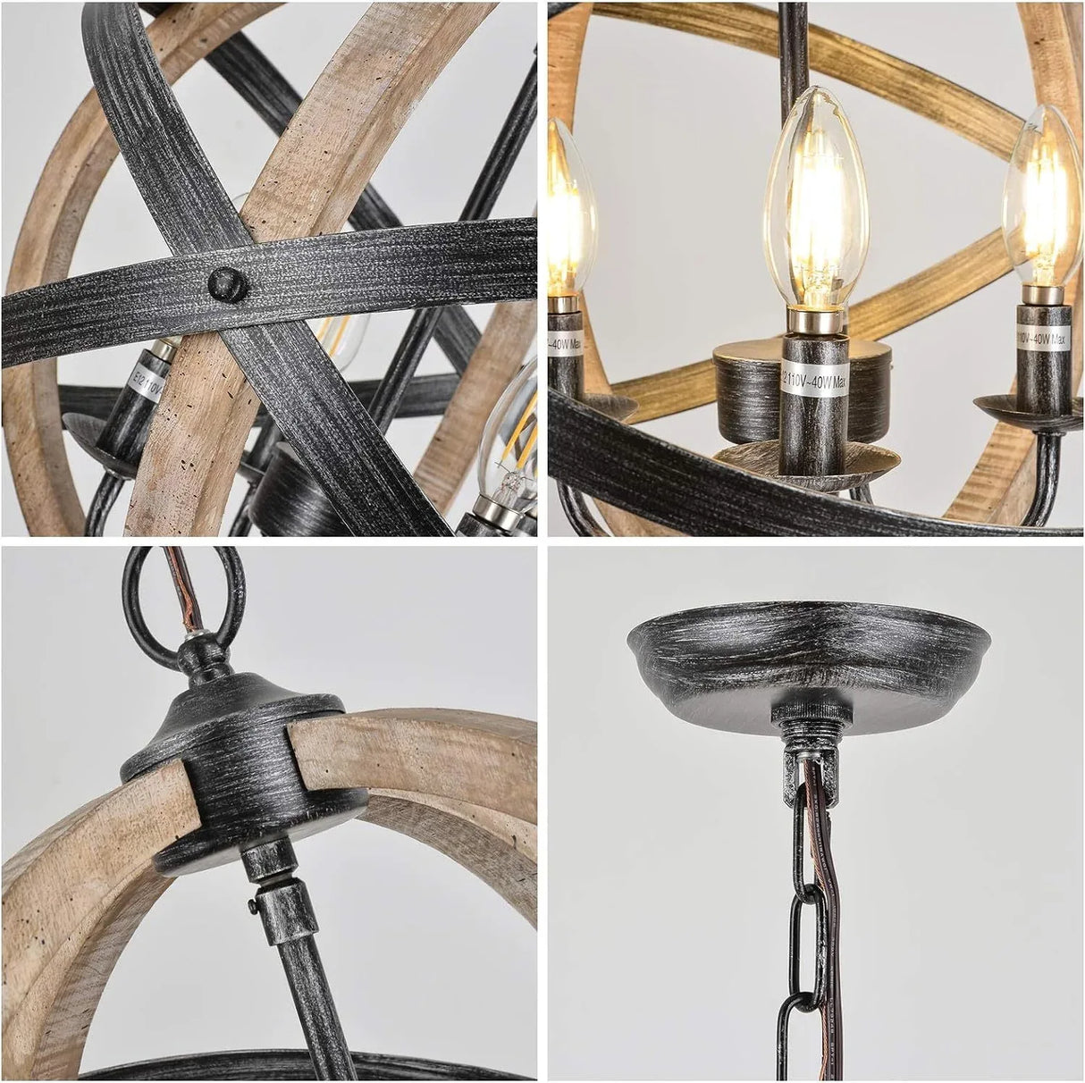 Farmhouse 4-Light Height Adjustable Wood Metal Chandelier - Omega Lifestyles