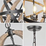 Farmhouse 4-Light Height Adjustable Wood Metal Chandelier - Omega Lifestyles