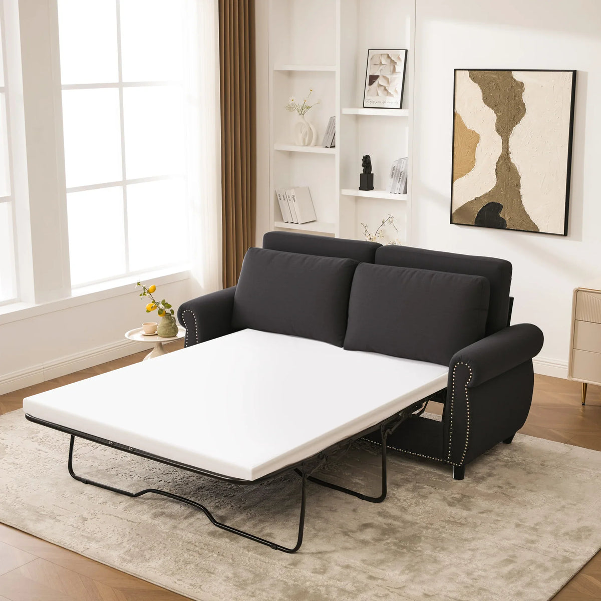 Modern Linen Convertible Sleeper Sofa Bed With Memory Mattress - Omega Lifestyles