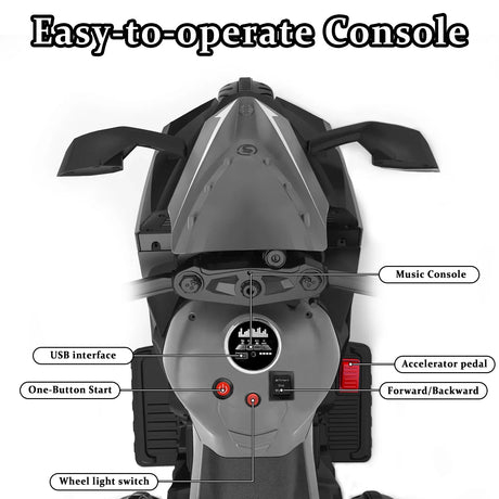 12V Grey Plastic Kids Electric Ride-On Motorcycle - Omega Lifestyles