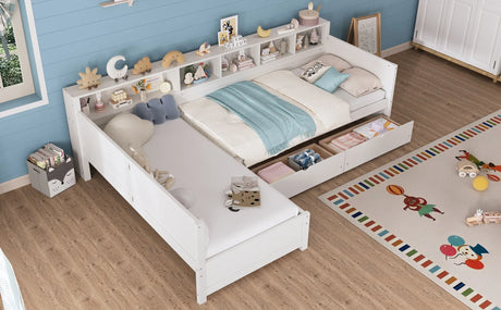 Twin Wood L-Shape Daybed With Storage Drawers - Omega Lifestyles