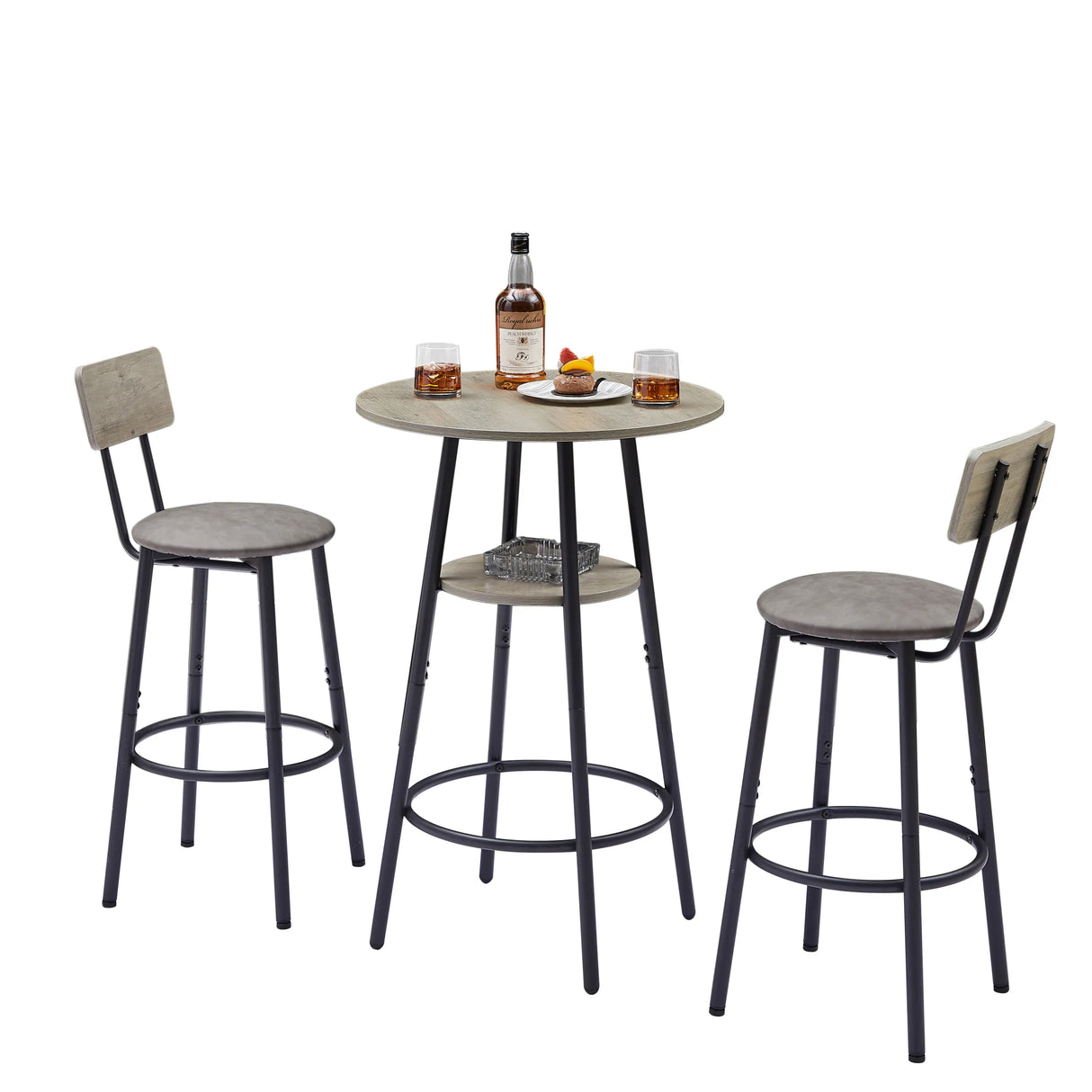 Bar Table Set Of 3 With Upholstered Backrest And Shelf - Omega Lifestyles
