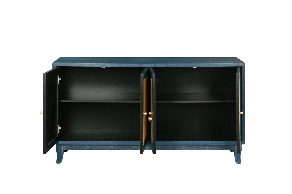 Rattan Wooden Storage Sideboard Cabinet with Shelves - Omega Lifestyles