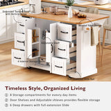 Rustic White Rubber Wood Rolling Kitchen Island Cart - Omega Lifestyles