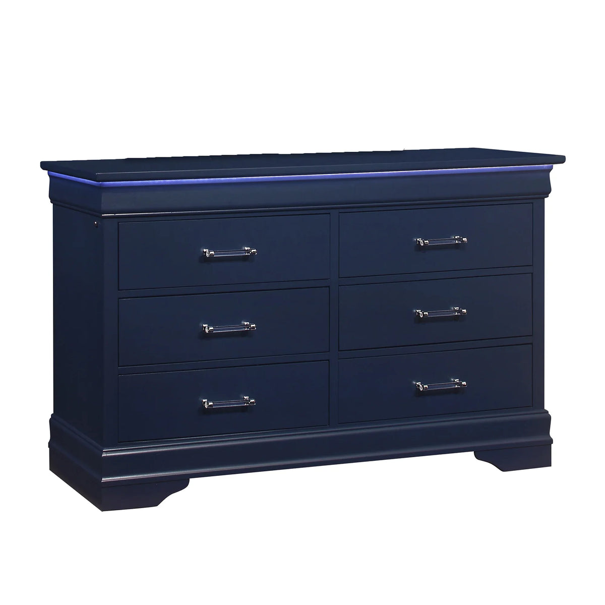 Transitional Blue LED Lighting Solid Wood Dresser - Omega Lifestyles
