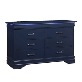 Transitional Blue LED Lighting Solid Wood Dresser - Omega Lifestyles