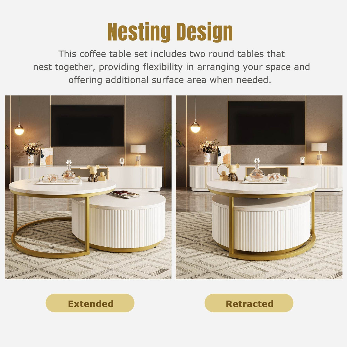 Modern Round Nesting MDF Coffee Table With Drawer - Sleep Galleria