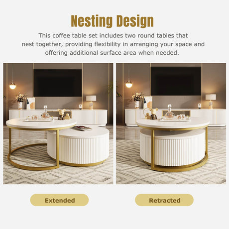 Modern Round Nesting MDF Coffee Table With Drawer - Sleep Galleria