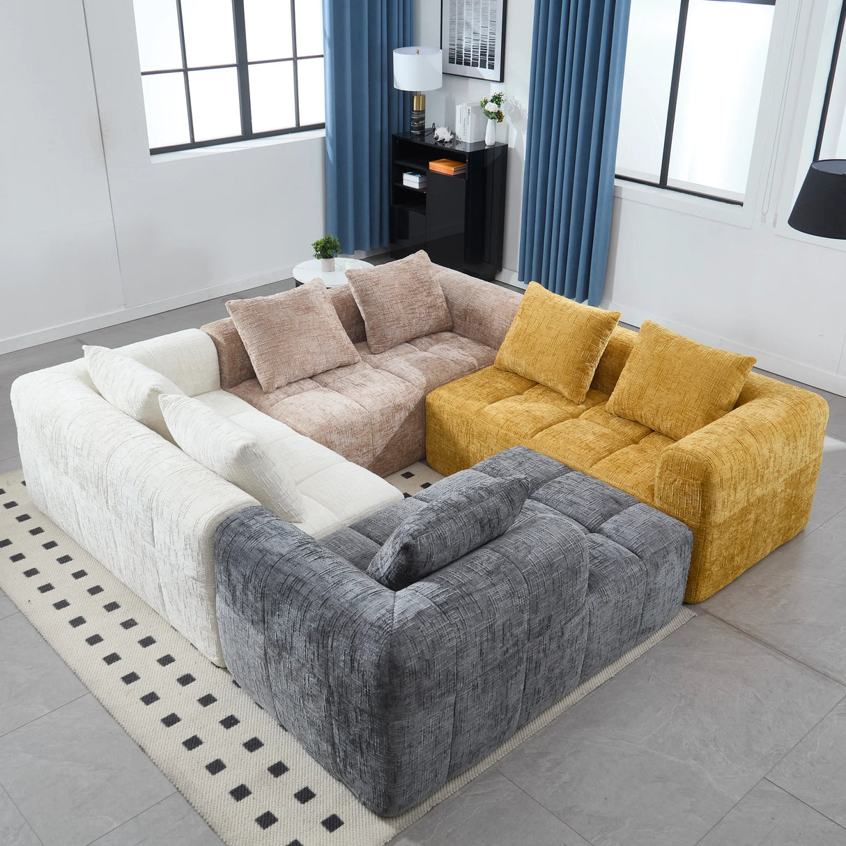 Chenille Modular 3-Seat Sectional Sofa With Side Pockets - Omega Lifestyles