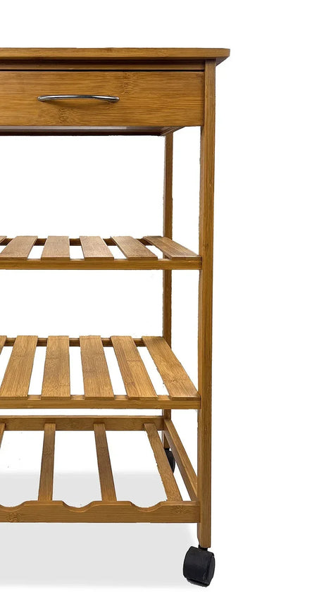 Contemporary Bamboo Trolley With 3-Tier Shelves And Drawer - Omega Lifestyles