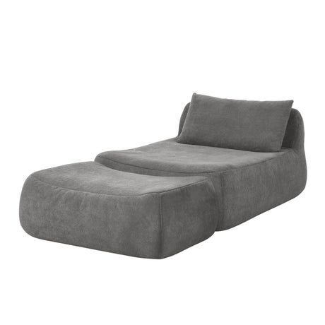 Chenille Medium-Soft Bean Bag Chair With Ottoman - Omega Lifestyles