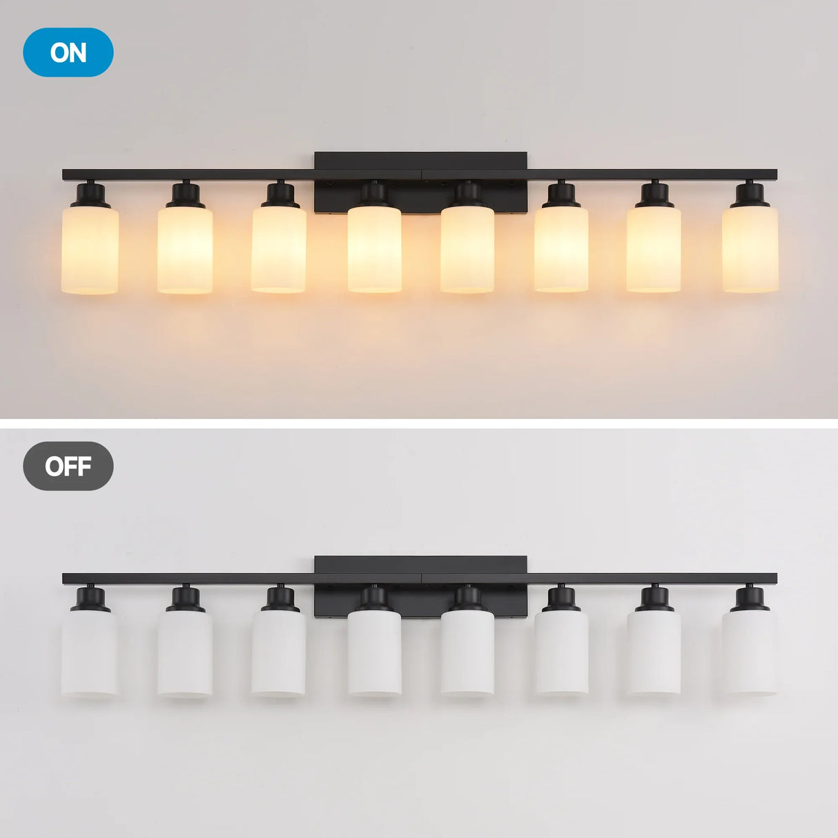 Modern Matte Black Glass 8-Light Wall Sconce Vanity Lamp - Omega Lifestyles