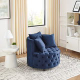 Velvet Upholstered Blue Swivel Chair With Pillows - Omega Lifestyles