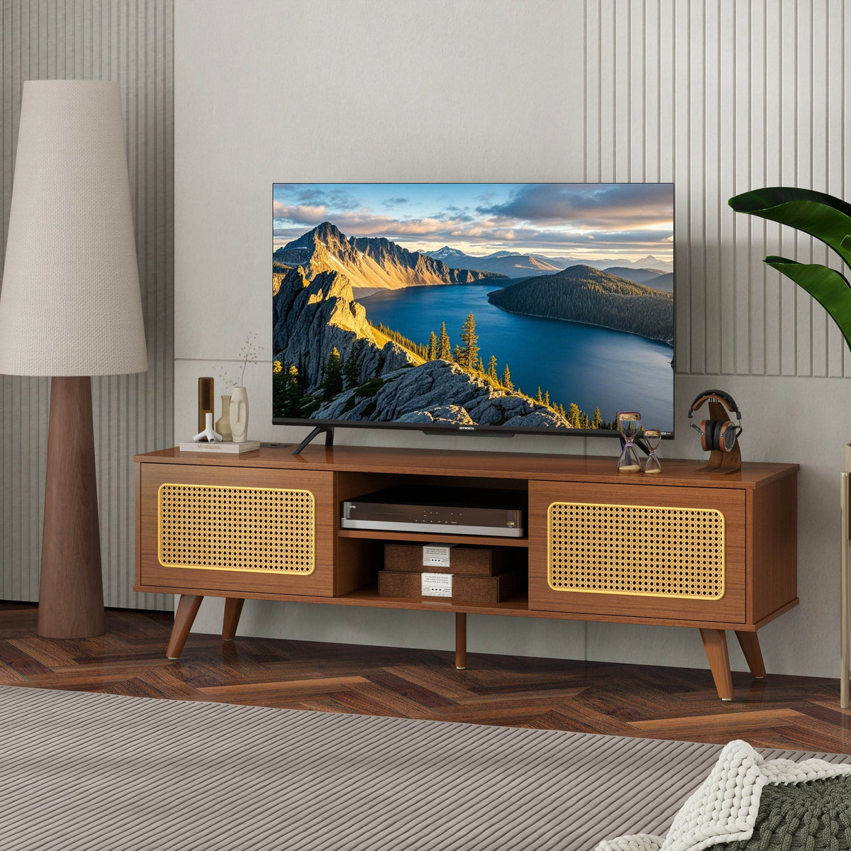 Mid Century Modern Rattan TV Stand Console - Sleep Galleria