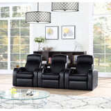 Set Of 3 Black Faux Leather Recliner Home Theater Seats - Omega Lifestyles