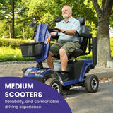 Heavy Duty Blue Metal Mobility Scooter With Suspension - Omega Lifestyles