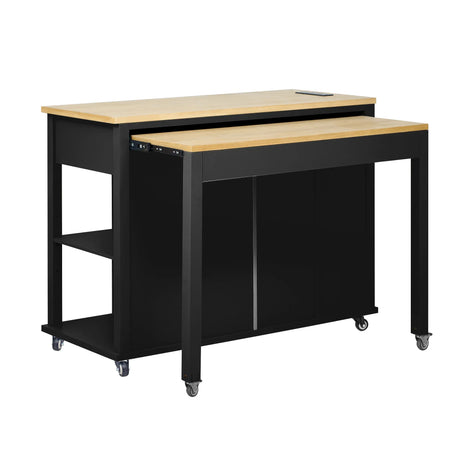 Extendable Rubber Wood Veneer Kitchen Island Cart - Omega Lifestyles