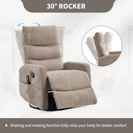 Heat Massage Swivel Rocking Recliner Chair With Lumbar Heat - Omega Lifestyles
