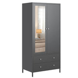 Retro Steel Armoire Wardrobe Closet With Mirror And Drawers - Omega Lifestyles