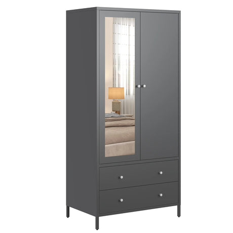 Retro Steel Armoire Wardrobe Closet With Mirror And Drawers - Omega Lifestyles
