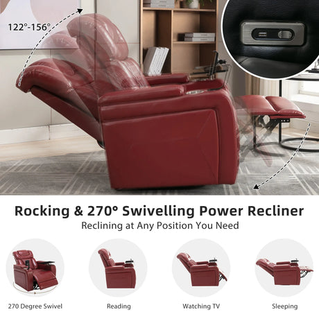 Power Recliner Chair PU Leather With USB Tray Table - Omega Lifestyles