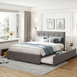 Upholstered Platform Bed With Drawers And Twin XL Trundle - Omega Lifestyles