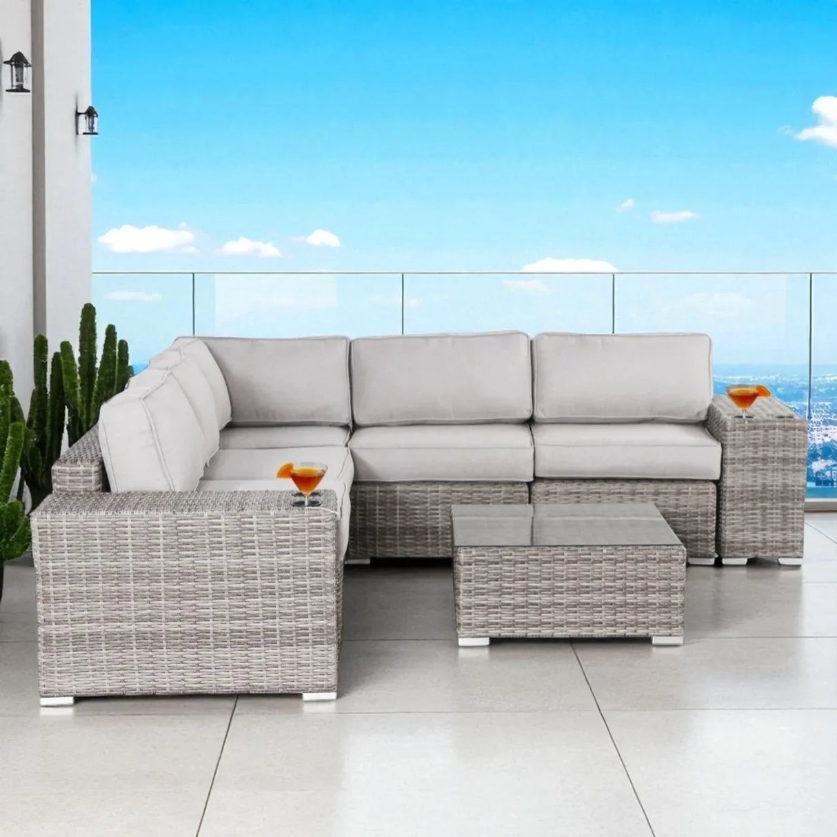 Outdoor 8-Piece Fully Assembled Curved Wicker Sofa Set - Omega Lifestyles