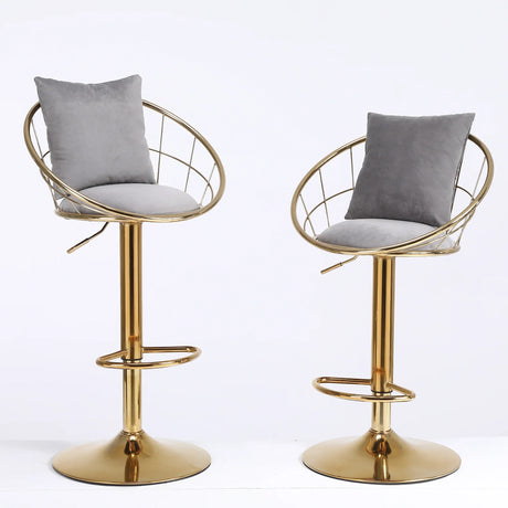 Set Of 2 Grey Velvet Adjustable Height 360-Degree Bar Chairs - Omega Lifestyles