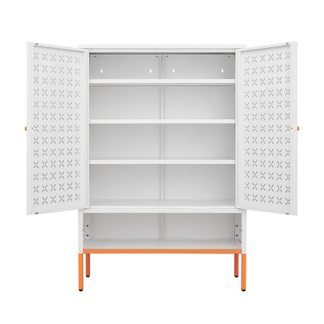 Modern White Metal Adjustable Shelf Shoe Cabinet - Omega Lifestyles