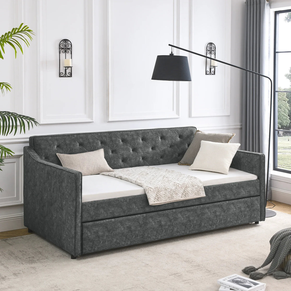 Twin Upholstered Tufted Daybed With Trundle - Omega Lifestyles