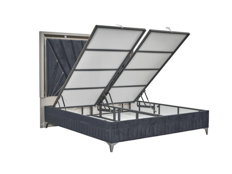 Contemporary Velvet Upholstered King Bed Frame With Storage - Omega Lifestyles