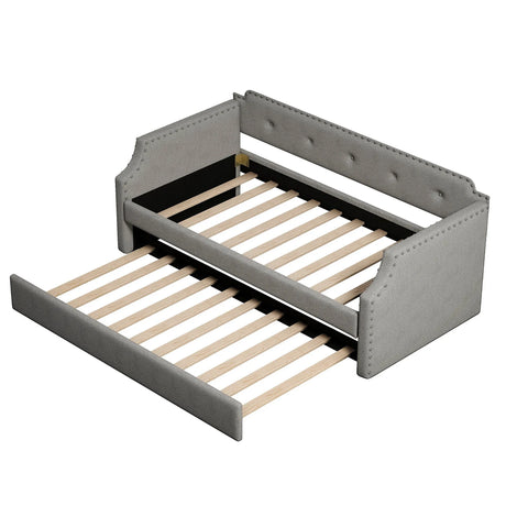 Gray Linen Upholstered Twin Daybed With Trundle - Omega Lifestyles
