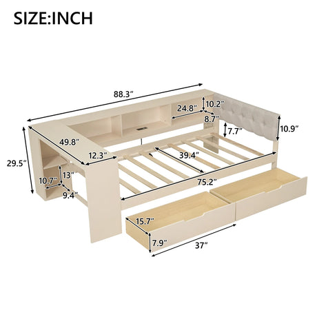 Twin Wood Platform Bed With Storage Drawers And Charging Station - Omega Lifestyles