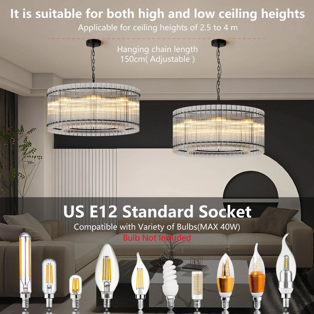 Modern Gold 37-Inch 2-Tier Adjustable Height Chandelier - Omega Lifestyles