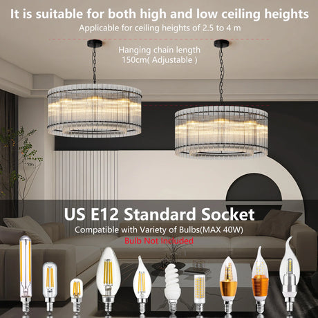 Modern Gold 37-Inch 2-Tier Adjustable Height Chandelier - Omega Lifestyles