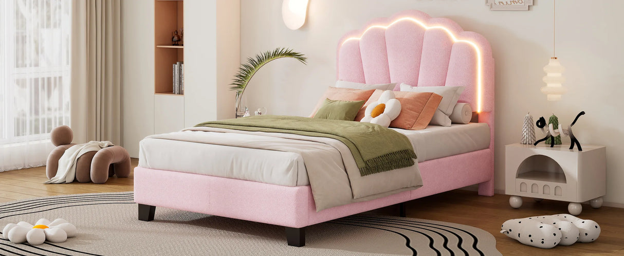 Twin Upholstered Flower-Shape Bed With LED Lighting - Omega Lifestyles