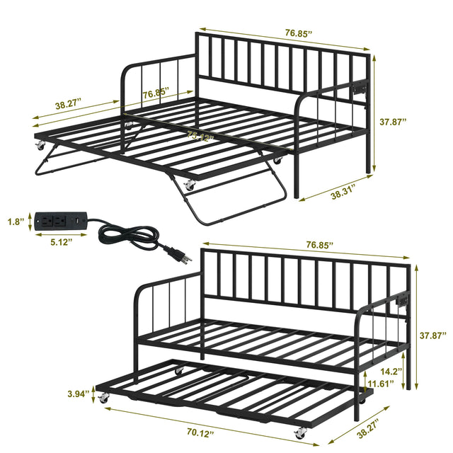 Twin Metal Daybed With Trundle Sofa Bed Frame - Omega Lifestyles